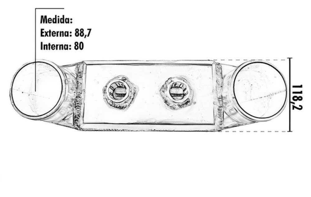Watercooler Intercooler Agua Para Ar Medio Entada E Saida 3 1/2" Metal Horse